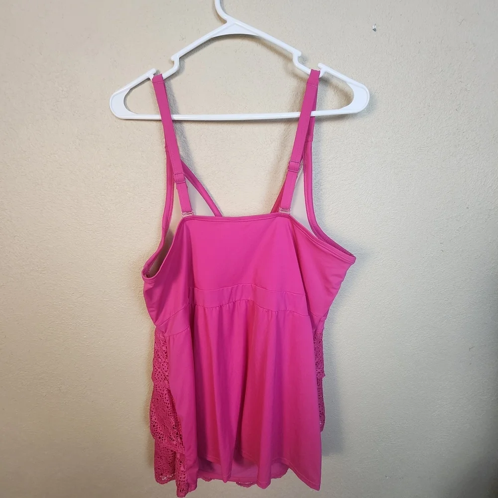 Swim By Cacique Bubblegum Pink Crochet Tankini Top Size 22 (5767) - Picture 3 of 6